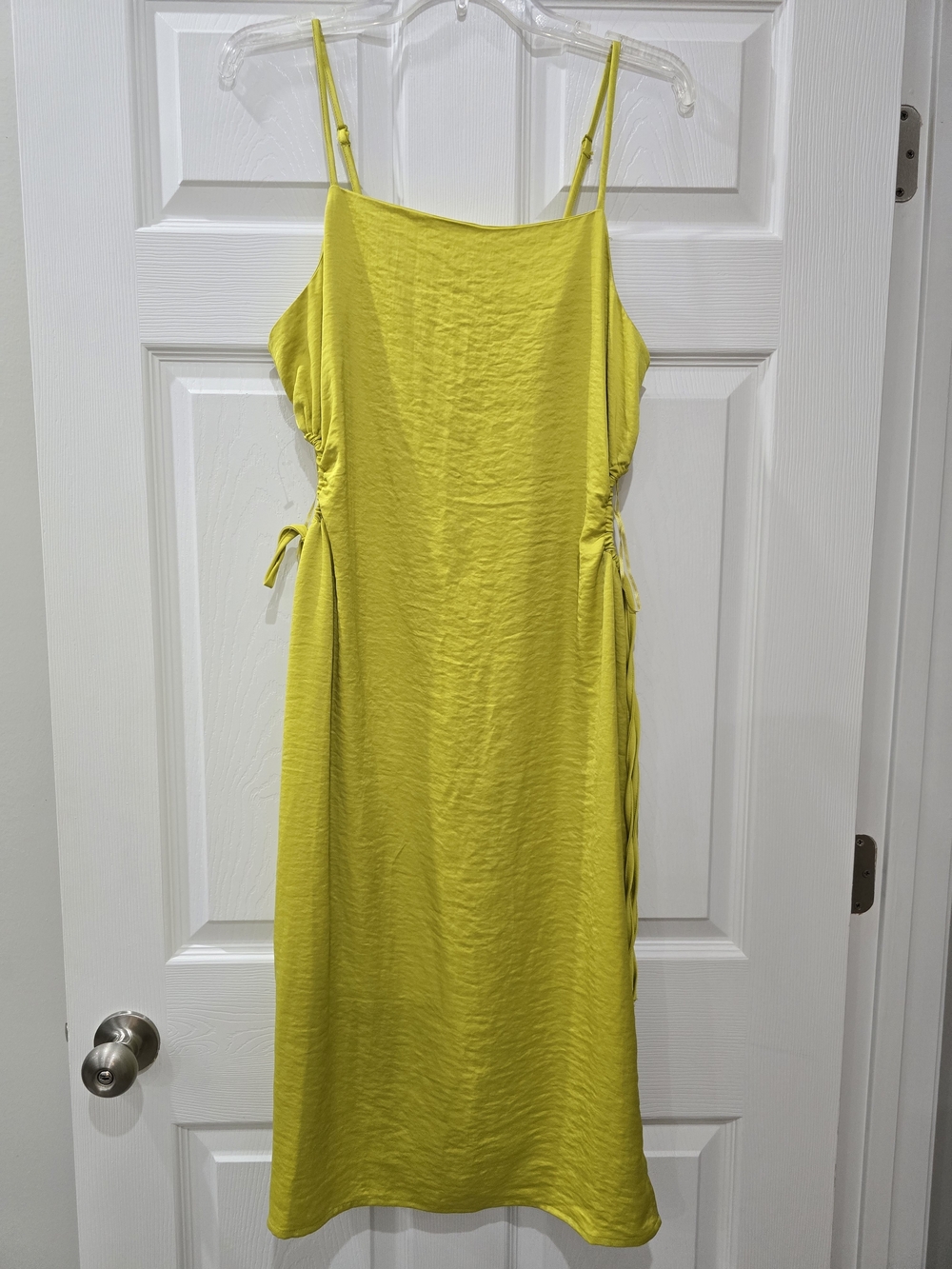 Christian Lacroix Yellow Satin Slip Dress with Side Tie Straps Size L